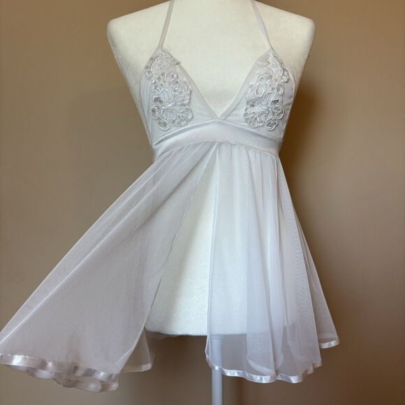 Shirley Of Hollywood Women’s Large White Lingerie Dress Sheer Beaded Adjustable - Picture 2 of 10